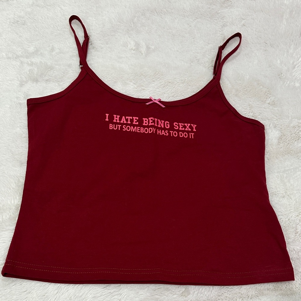 Edikted Red Tank Top with Pink Text